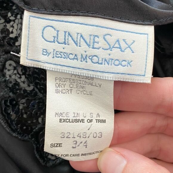 Gunne Sax By Jessica McClintock Vintage Black Off the shoulder size 3/4 Madonna - Picture 10 of 11